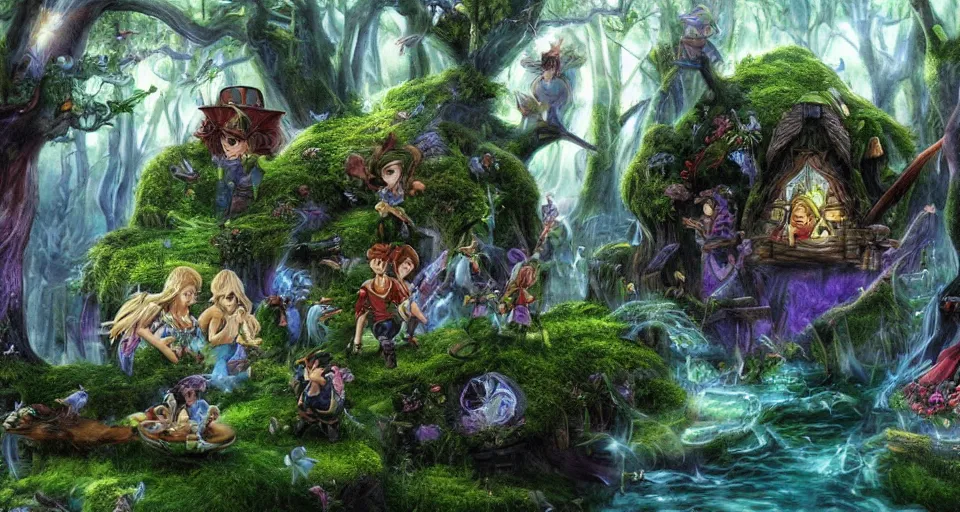 Prompt: Enchanted and magic forest, from Final fantasy