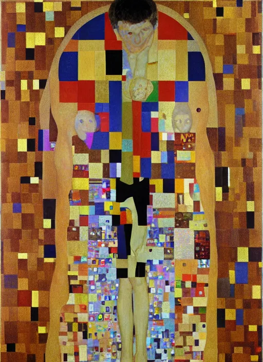 Image similar to bill gates, patron saint of health, gustave klimt,