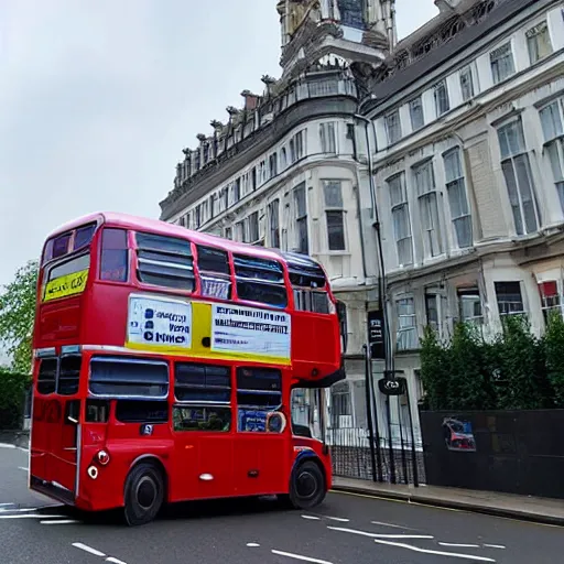 Image similar to A 10 story tall london bus, surreal