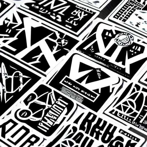 Image similar to black on white graphic design stickers in style of david rudnick, eric hu, y 2 k,