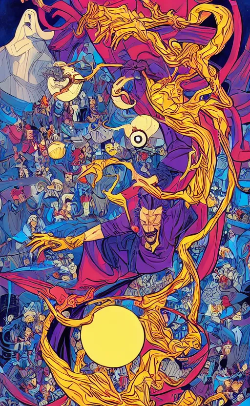 Image similar to the third first image on the scattered absurdity server, dr strange and dr seuss, very pretty, photorealistic, portal hopping and time warping with reckless abandon, by Dan Mumford