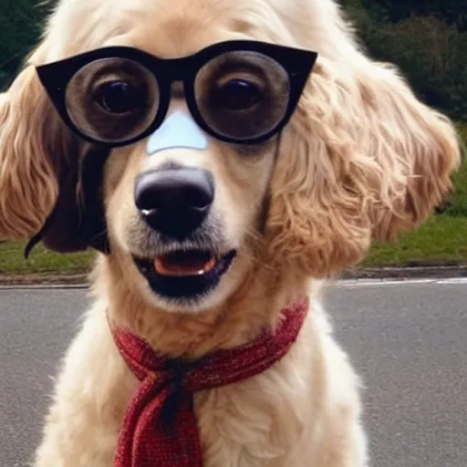 Prompt: a dog with the face of woody allen