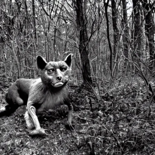 Image similar to absolutely horrifying creepy scary nightmare dreamlike trailcam footage by m night shamalan