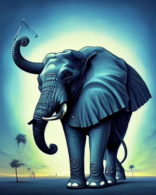 Image similar to a new logo for stillz music featuring an elephant with headphoes djing synthwave afrofuturism, dubstep character, detailed, intricate, hyperrealism, intense, scary, fierce, art by artgerm and greg rutkowski and rhads and anato finnstark