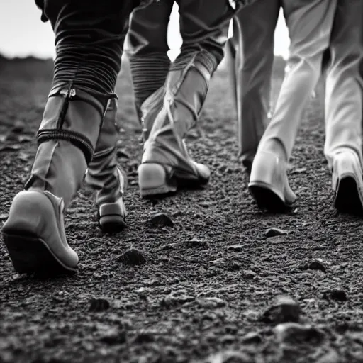 Image similar to up close 3 friends on dusty Mars soil in the future walking together all wearing stylish futuristic clothing picture taken with 5 mm camera nokia, intricate, ultra HD, super detailed, realistic, award-winning picture