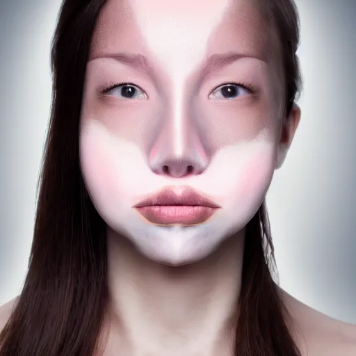 Prompt: professional studio photo of a young girl with too much work done to her face, plastic surgery gone wrong, 8 k, 4 k, 6 4 megapixel, ring light, blurred background