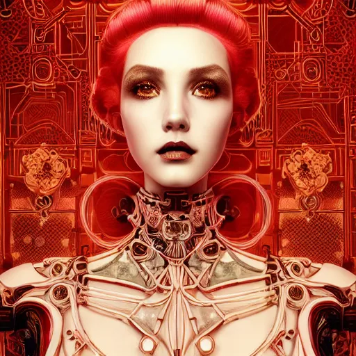 Prompt: the portrait of an absurdly graceful, sophisticated, fashionable ottomanpunk robotess idol, an ultrafine hyperdetailed illustration by kim jisu, intricate linework, neon wiring, porcelain skin, unreal engine 5 highly rendered, global illumination, radiant light, detailed and intricate environment, by rutkowski, artgerm, marvel comics