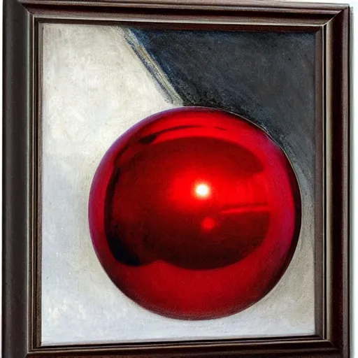 Prompt: chrome spheres on a red cube by john everett millais