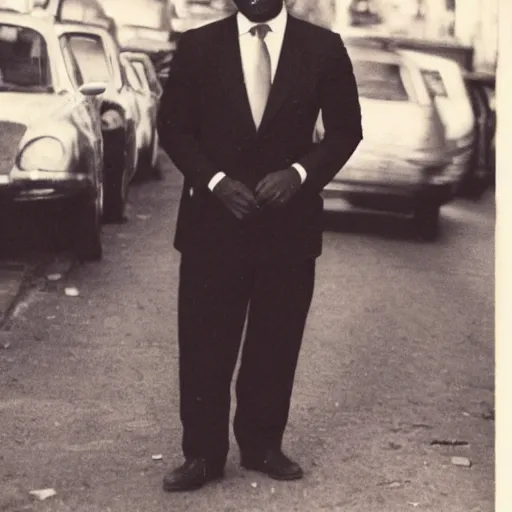 Image similar to vintage photo of a black man wearing a black suit in rio de janeiro