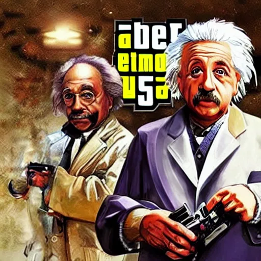 Prompt: albert einstein gta 5 cover art