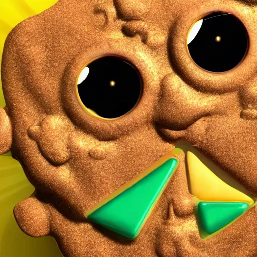 Image similar to luckys calls crypto logo golden cookie with big eyes, licking itself, big tongue, funny character from pixar, detailed 3d render, rim light