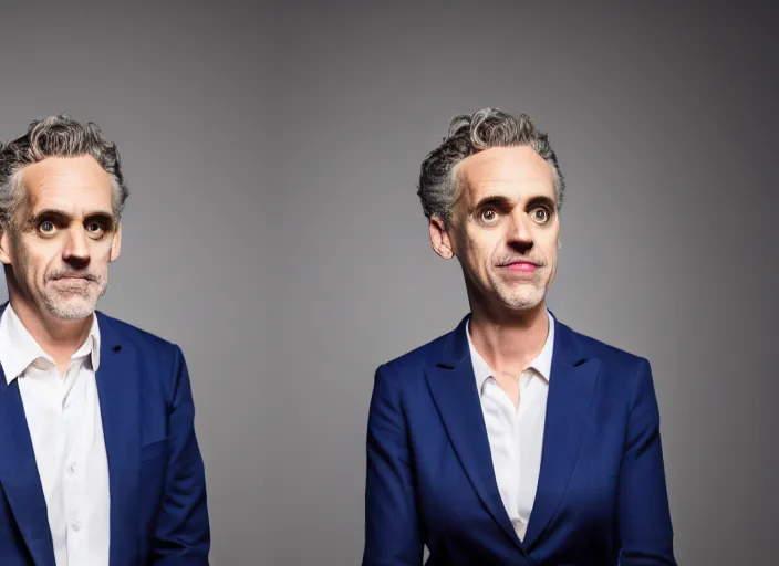 Image similar to dslr photo still of jordan peterson dressed as a woman, 8 k, studio lighting