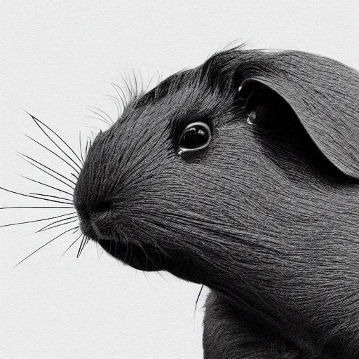 Image similar to black line art white background, clean, simple, cute, guinea pig side profile, art