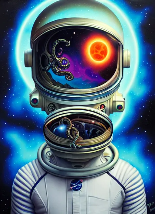 Prompt: cosmic lovecraft astronaut portrait, pixar style, by tristan eaton stanley artgerm and tom bagshaw.