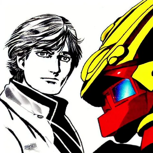 Image similar to a portrait of char aznable and garma zabi , drawn by Yoshikazu Yasuhiko, gundam, 0079, gto