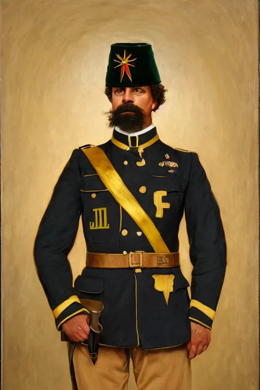 Image similar to full body portrait of the dictator of the golden state warriors, 1 8 8 9, in full military garb, oil on canvas by william sidney mount, trending on artstation