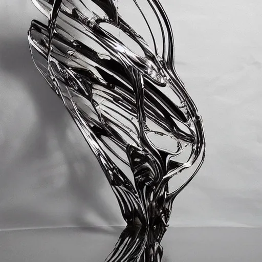 Image similar to melting liquid forms in metal abstract sculpture cyberpunk