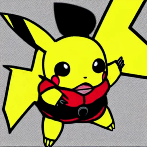 Image similar to a cute pikachu turning into hulk, anime style