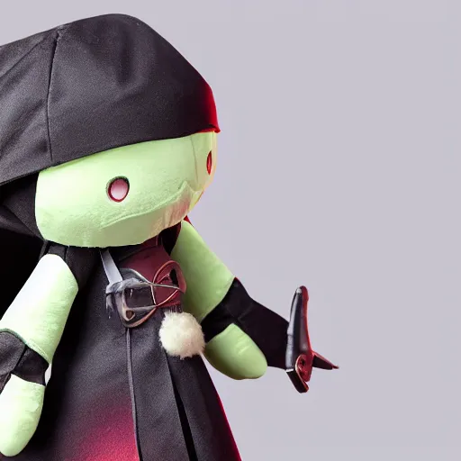 Prompt: cute fumo plush of a girl who is a master assassin specialized in deadly poisons, rendered with green haze and fog, glowing studio light, outline glow, volumetric rendering vray