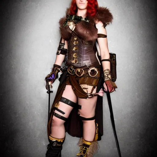 Prompt: full shot photo of a female steampunk amazon warrior