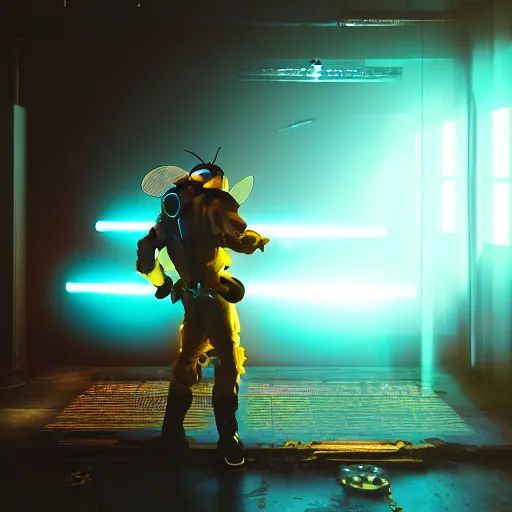 Prompt: cyberpunk bee, studio photo, volumetric light, octane