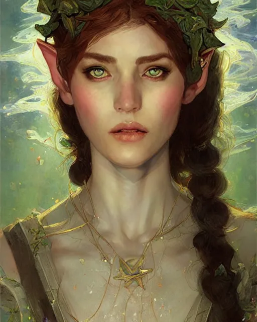 Prompt: a beautiful elf princess, oil painting, by Fernanda Suarez and and Edgar Maxence