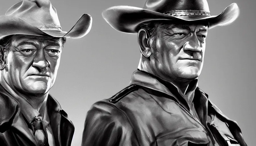 Prompt: John Wayne is a cop, hyperdetailed, artstation, cgsociety, 8k