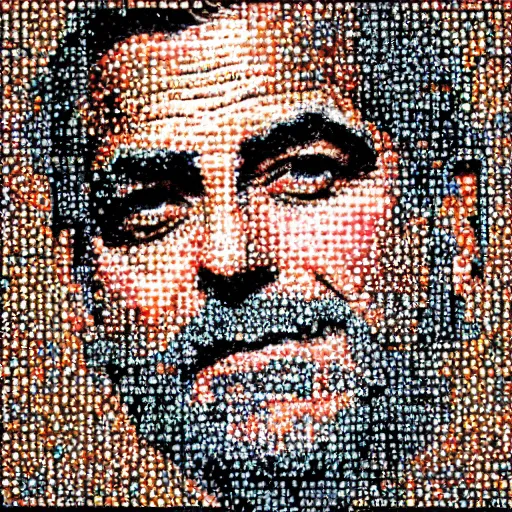 Image similar to a portrait of george clooney, made of a lot of nespresso capsules, mosaic