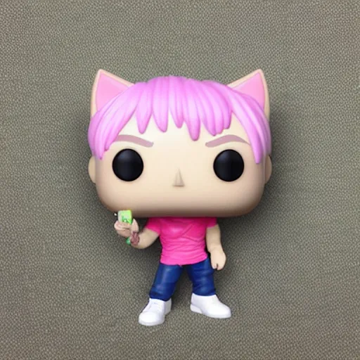 Prompt: blond catboy with pink shirt funko pop, funko pop