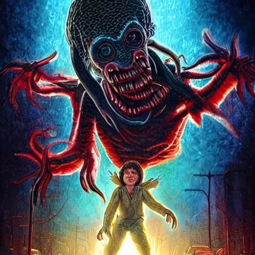 Image similar to the Demogorgon from stranger things, artstation hall of fame gallery, editors choice, #1 digital painting of all time, most beautiful image ever created, emotionally evocative, greatest art ever made, lifetime achievement magnum opus masterpiece, the most amazing breathtaking image with the deepest message ever painted, a thing of beauty beyond imagination or words
