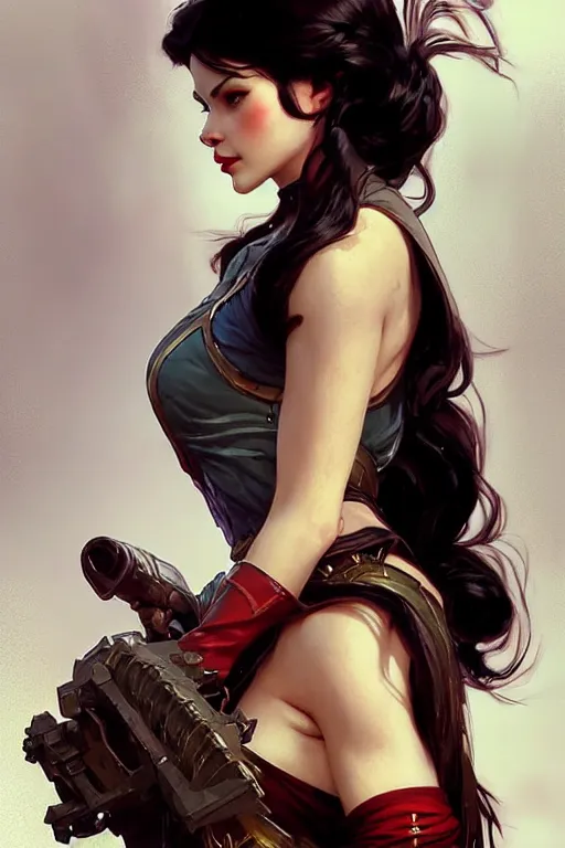 Image similar to gta warrior snow white profile picture by greg rutkowski, dynamic pose, intricate, futuristic, fantasy, elegant, by stanley artgerm lau, greg rutkowski, thomas kindkade, alphonse mucha, loish, norman rockwell, fantasy lut, asymmetric, long hair, retro computer graphics, video game, fluid lines,