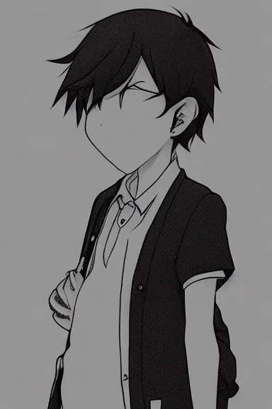 Image similar to attractive little boy wearing an bunny suit, black and white artwork in manga style, made by makoto shinkai