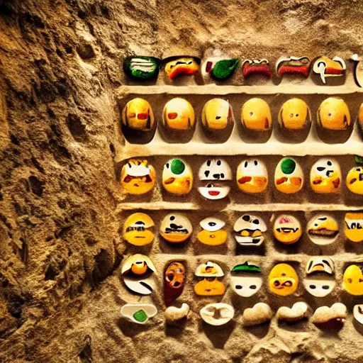 Image similar to food emoji hieroglyphs on cave wall