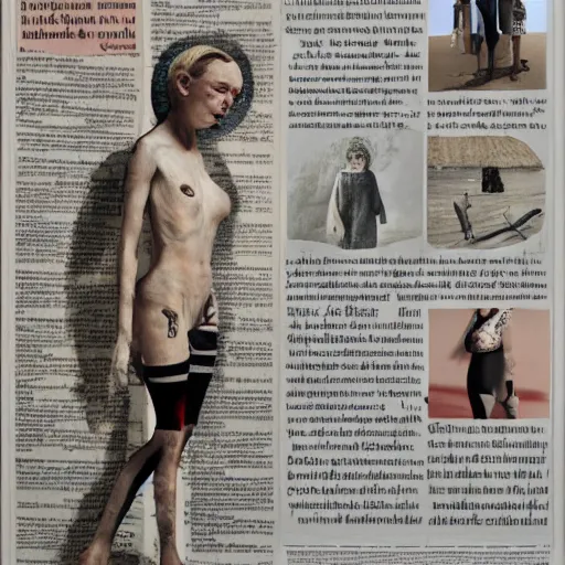 Prompt: newspaper collage, dada, beautiful nordic woman, extremely detailed, sharp, hyperrealistic, 8 k