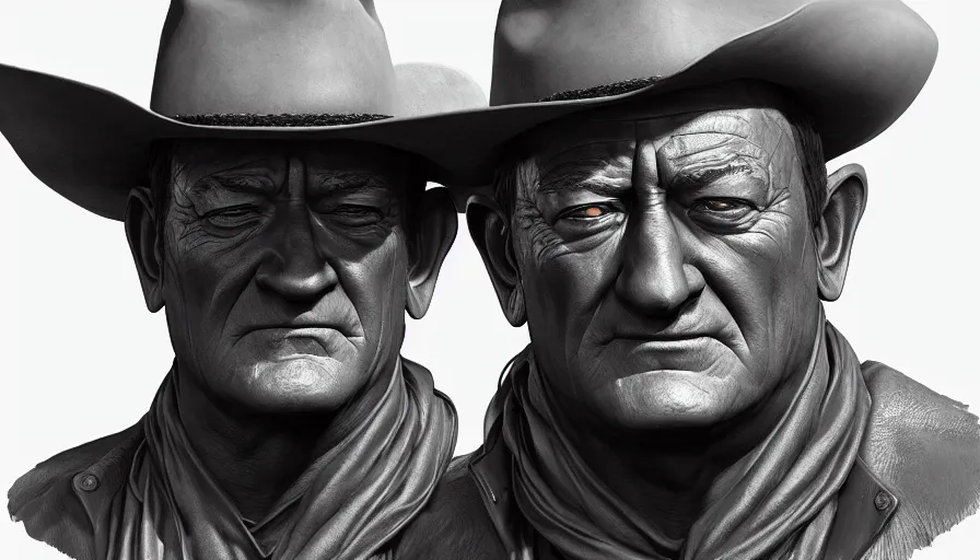 Prompt: Bust of John Wayne, hyperdetailed, artstation, cgsociety, 8k