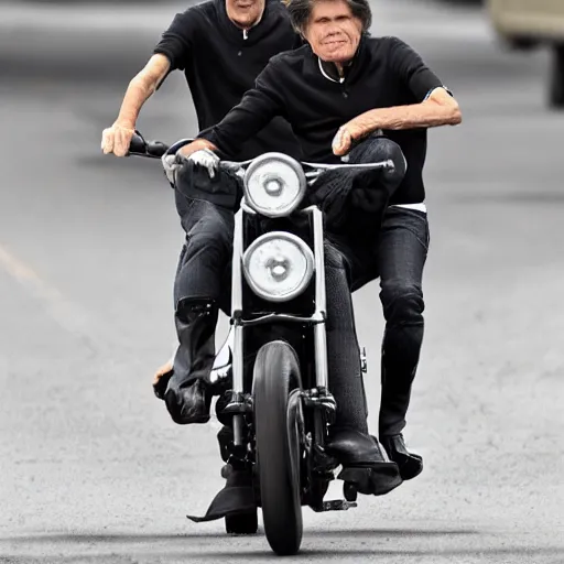 Prompt: bogdanoff brothers riding the batmobil