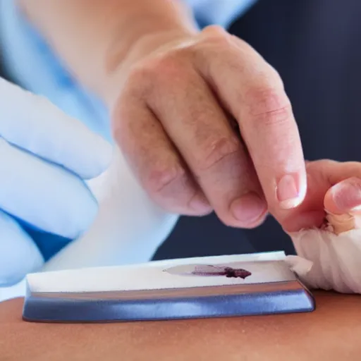 Prompt: microscopic men suturing a festering wound