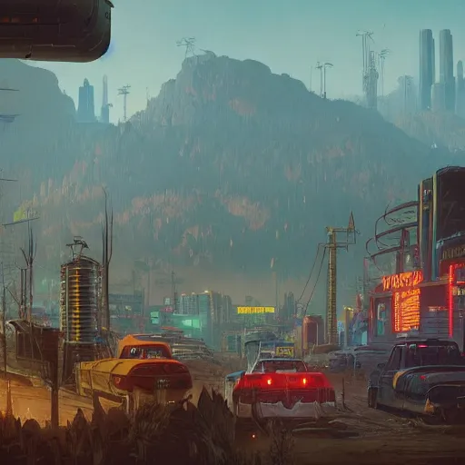 Prompt: cyberpunk wild west, high detail, simon stalenhag