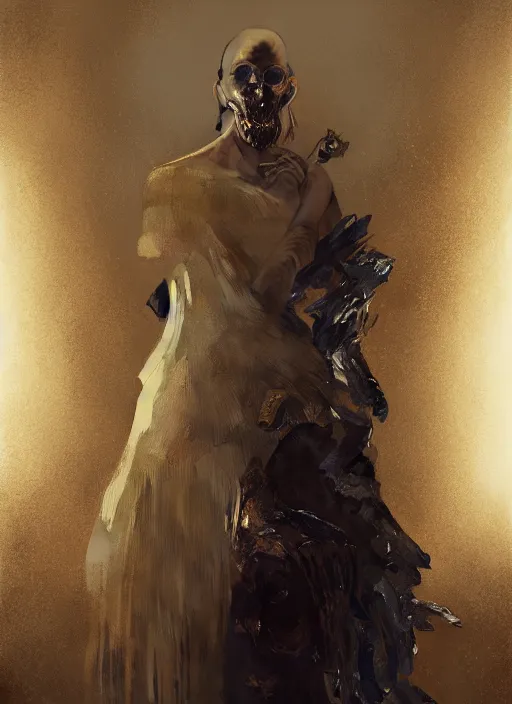 Prompt: alexander mcqueen, photorealistic movie still by michael komarck, greg rutkowski, victo ngai, artgerm, willem claesz heda and j. dickenson