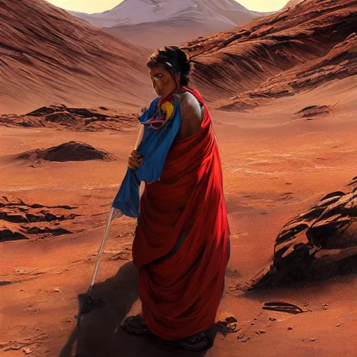 Prompt: portrait painting nepal flag on mars, ultra realistic, concept art, intricate details, eerie, highly detailed, photorealistic, octane render, 8 k, unreal engine. art by artgerm and greg rutkowski and alphonse mucha