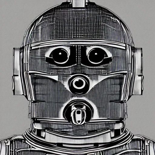 Image similar to technical blueprint of C3PO, pencil style