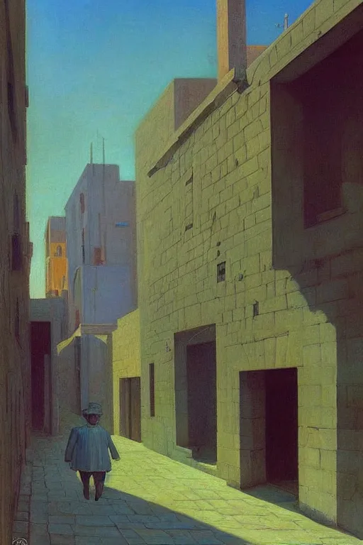 Image similar to eerie street in Israel, victor Nizovtsev, edward hopper, giorgio di chirico