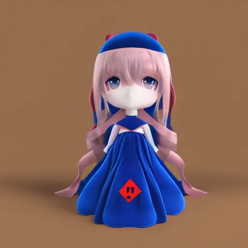 Image similar to cute fumo plush of a superheroine girl in a blue dress, magical girl, gothic maiden anime girl, velvet, vray