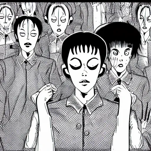 Image similar to computer screen with a body junji ito style