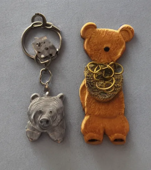 Image similar to keychain of a realistic bear and a salmon