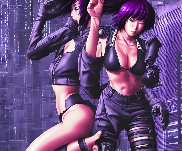 Image similar to motoko kusanagi riding a cyberpunk vehicle in a grungy cyberpunk megacity, bosozoku gang war, cyberpunk vaporwave, by phil jimenez, artgerm, sola digital arts, anti aliasing, raytracing