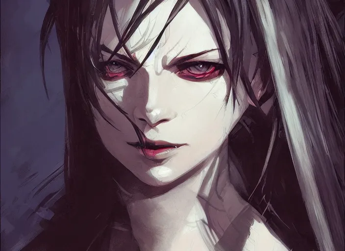 Image similar to portrait of a vampire rogue, intricate, headshot, key visual, conceptart, ambient lighting, highly detailed, digital painting, artstation, concept art, sharp focus, by makoto shinkai and akihiko yoshida and greg manchess