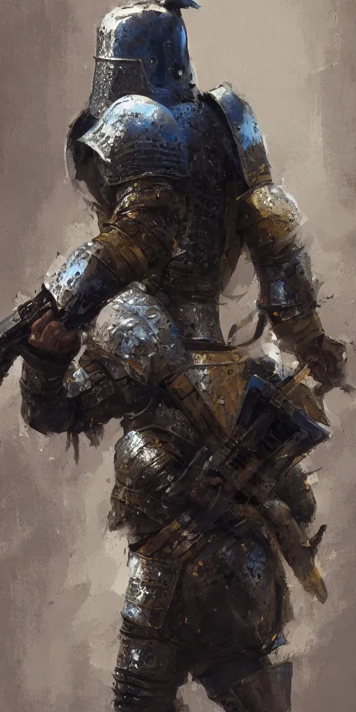 Image similar to A medieval knight holding a gun, painted by Craig Mullins, trending on ArtStation