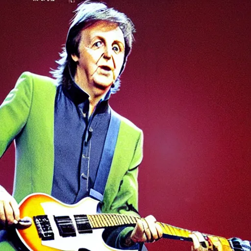 Prompt: Paul McCartney playing an exotic guitar, 8k, high definition, highly detailed, photorealistic