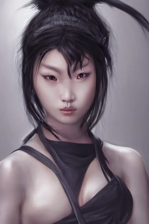 Image similar to Chun-Lil warrior, goth ninja, pretty face, ultra detailed, digital art, 8k ,character ,realistic, portrait, hyperrealistic